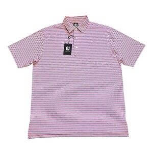 FOOTJOY FJ Lisle Multi Stripe Self Collar Golf Polo Berry Navy White Men's L NWT